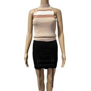 Chic Ribbed Mock Neck Top with Stripes